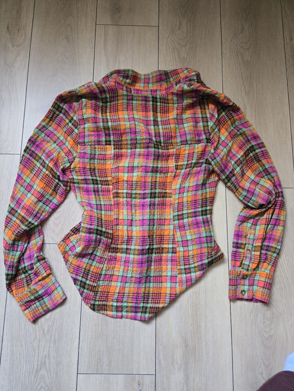 Anthropologie Pilcro Ruched Deep-V Plaid Buttondown Shirt Size S - Picture 4 of 9